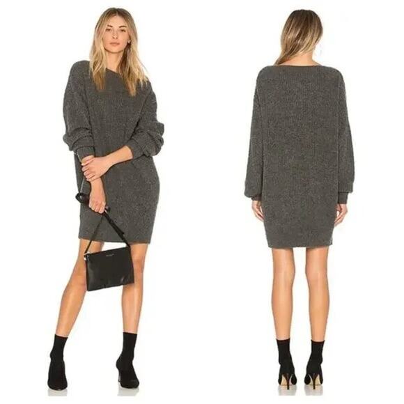 THEORY Rib Cocoon Sweater Dress Nimbus Wool Gray Long Sleeve Size Medium - Picture 1 of 6